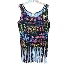 NYC Women 2X Fringe Tank Summer RockerStyle Hippie Boho Beachy Goth Festival Y2K